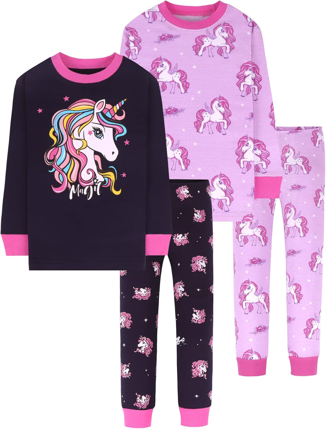 DAUGHTER QUEEN Girls 4 Pieces Cotton Pajamas Size 18 Months-12 Years 5 4pcs-blue...