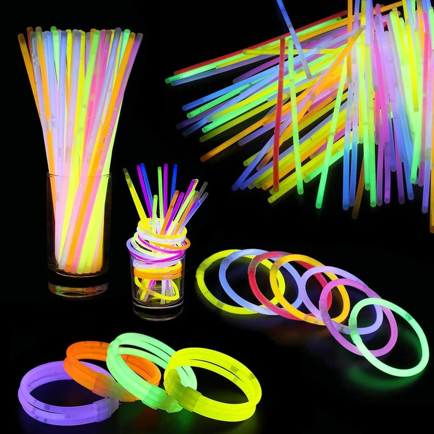 SHATCHI Glow Sticks 8" and Connectors Neon Colours Kit for Bracelets, Rings Neck...
