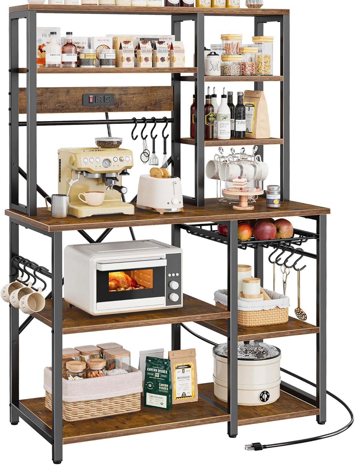 SUPERJARE Large Bakers Rack with Power Outlets, 6-...