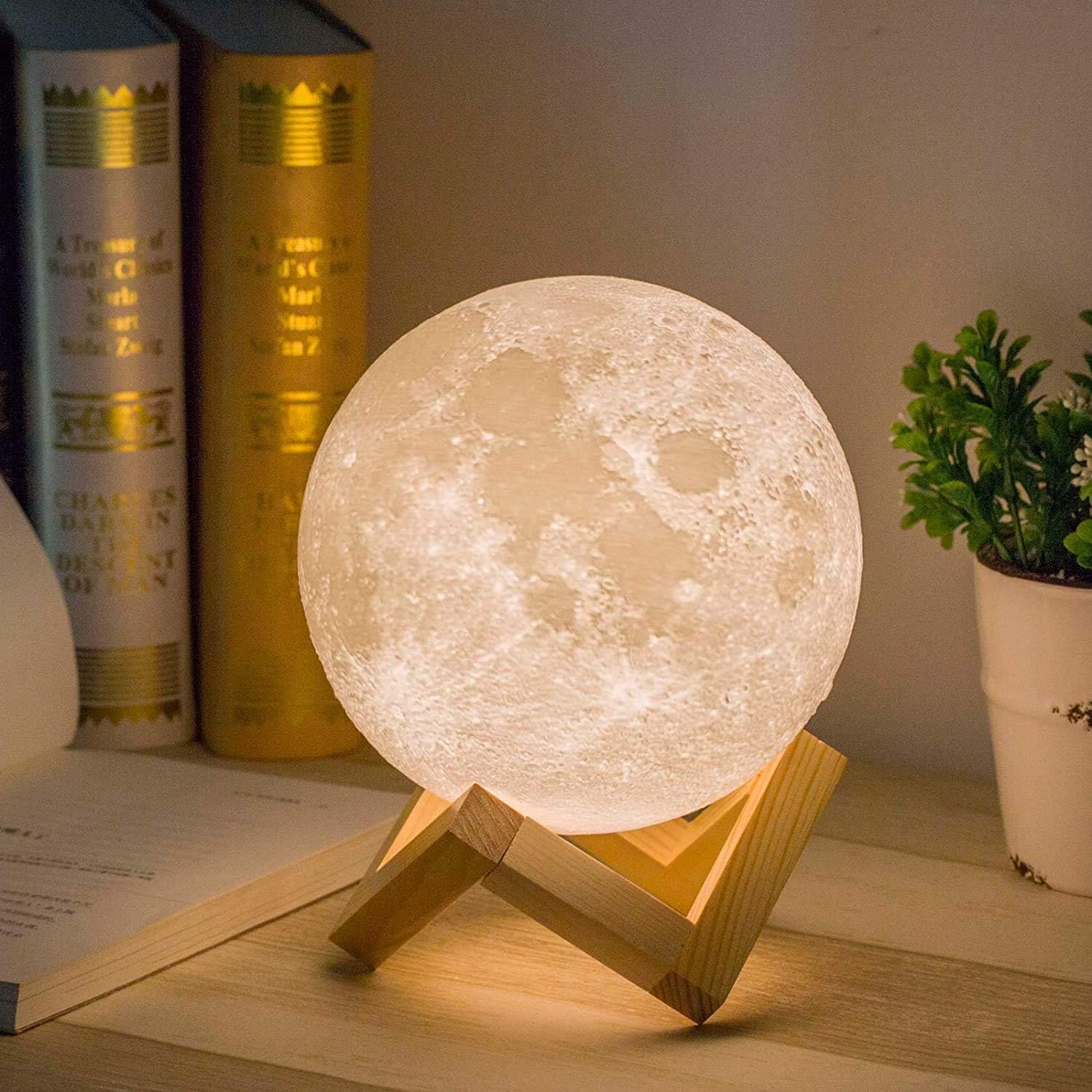 Mydethun 3D Moon Lamp with 5.9 Inch Wooden Base - Christmas Day Gift, LED Night...