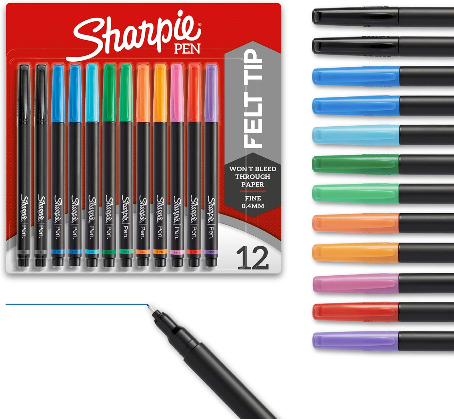 Sharpie Felt Tip Pens, Fine Point Pens (0.4Mm) Felt Tip Markers, Journaling Pens...