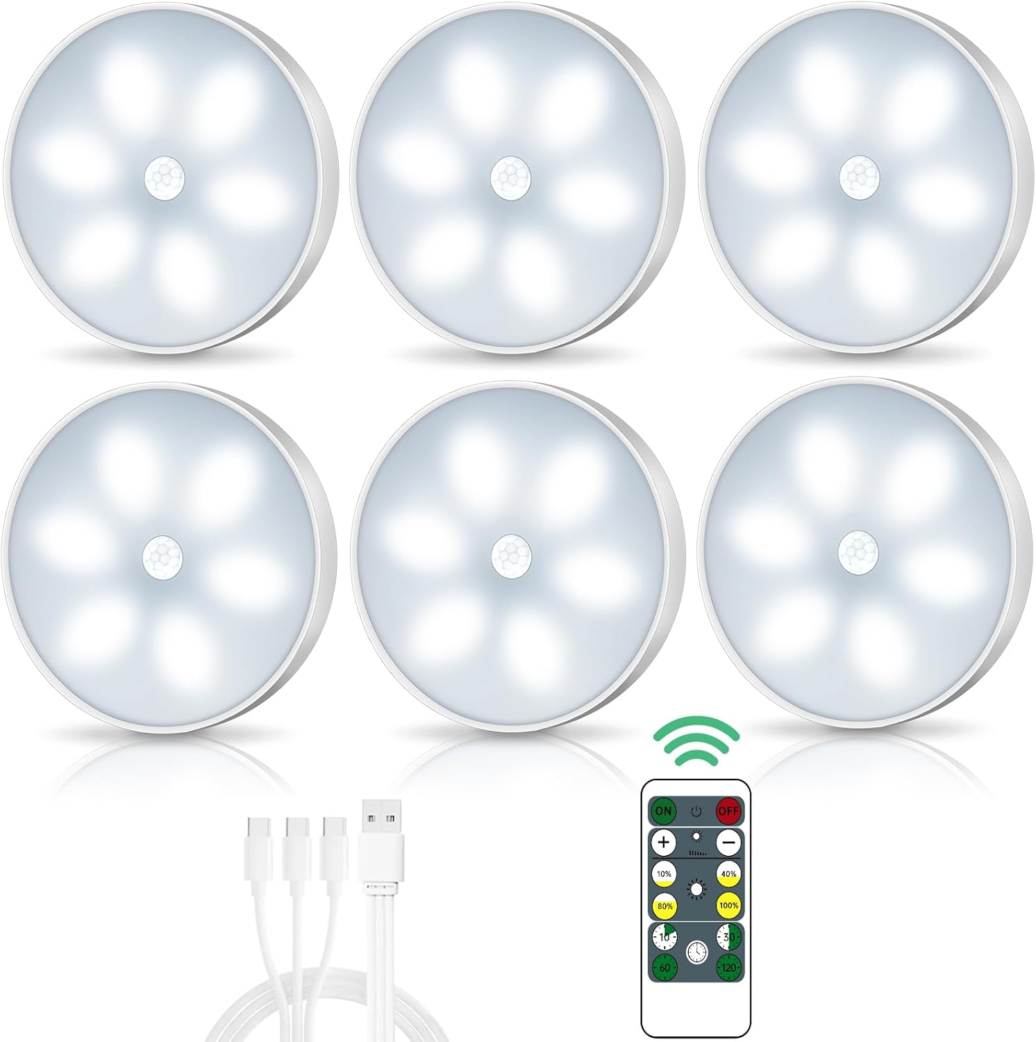 LED Closet Lights Wireless Motion Sensor Puck Light with Remote Control,USB Rech...