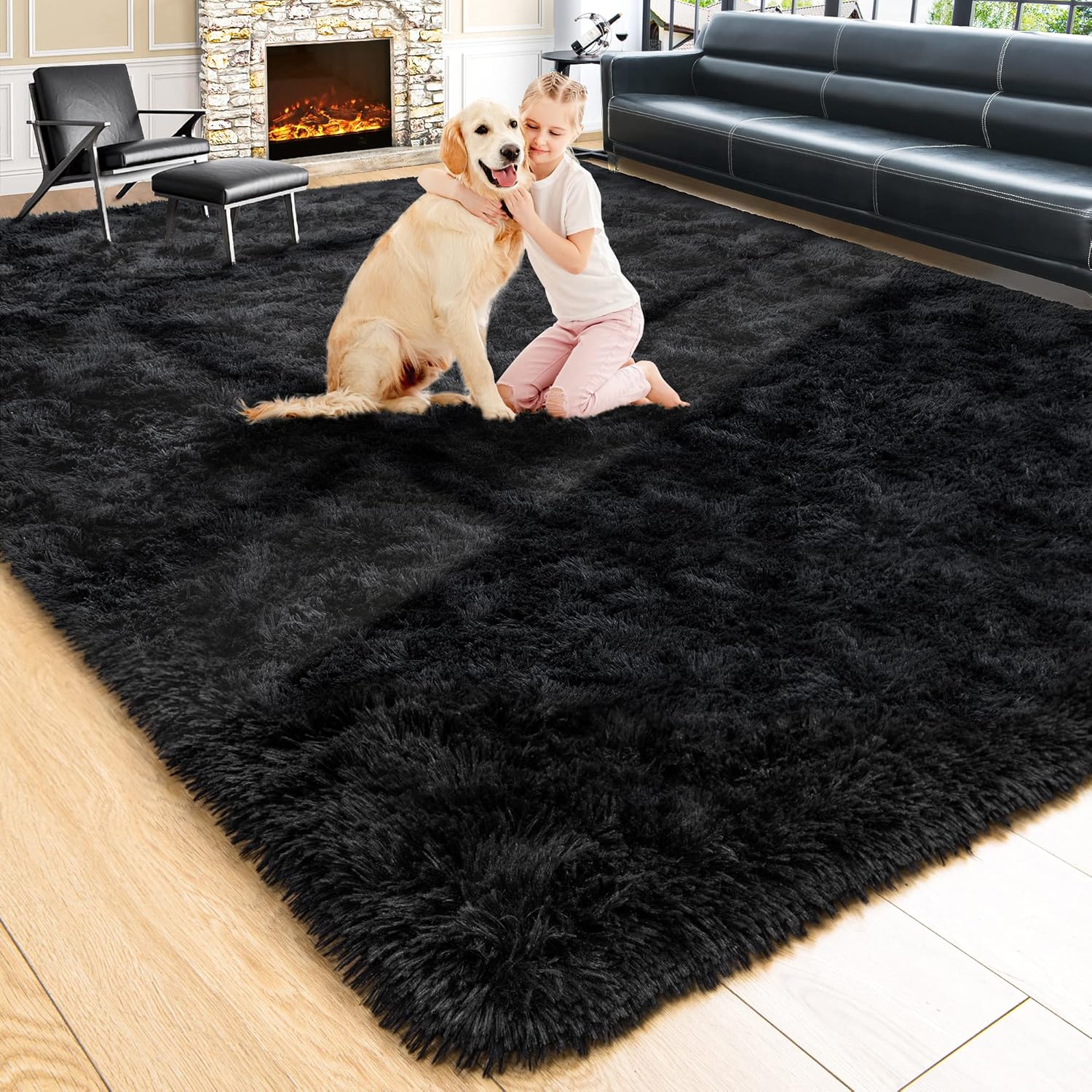 Noahas Black 5x8 Area Rugs for Living Room,Large Living Room Rug,Fluffy Big Rug,...
