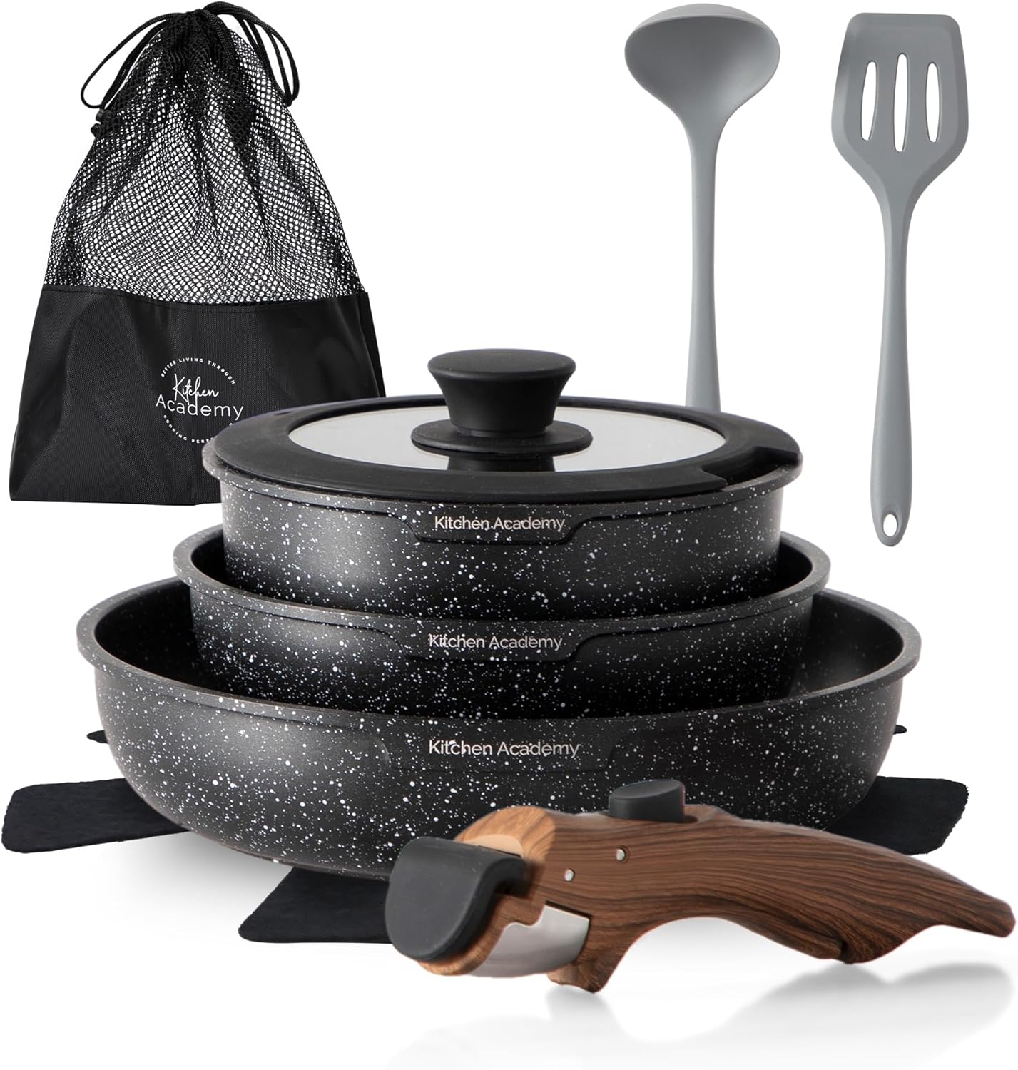 Kitchen Academy Non Stick Cookware Set, 10 Piece Granite-Coated Induction Pots a...