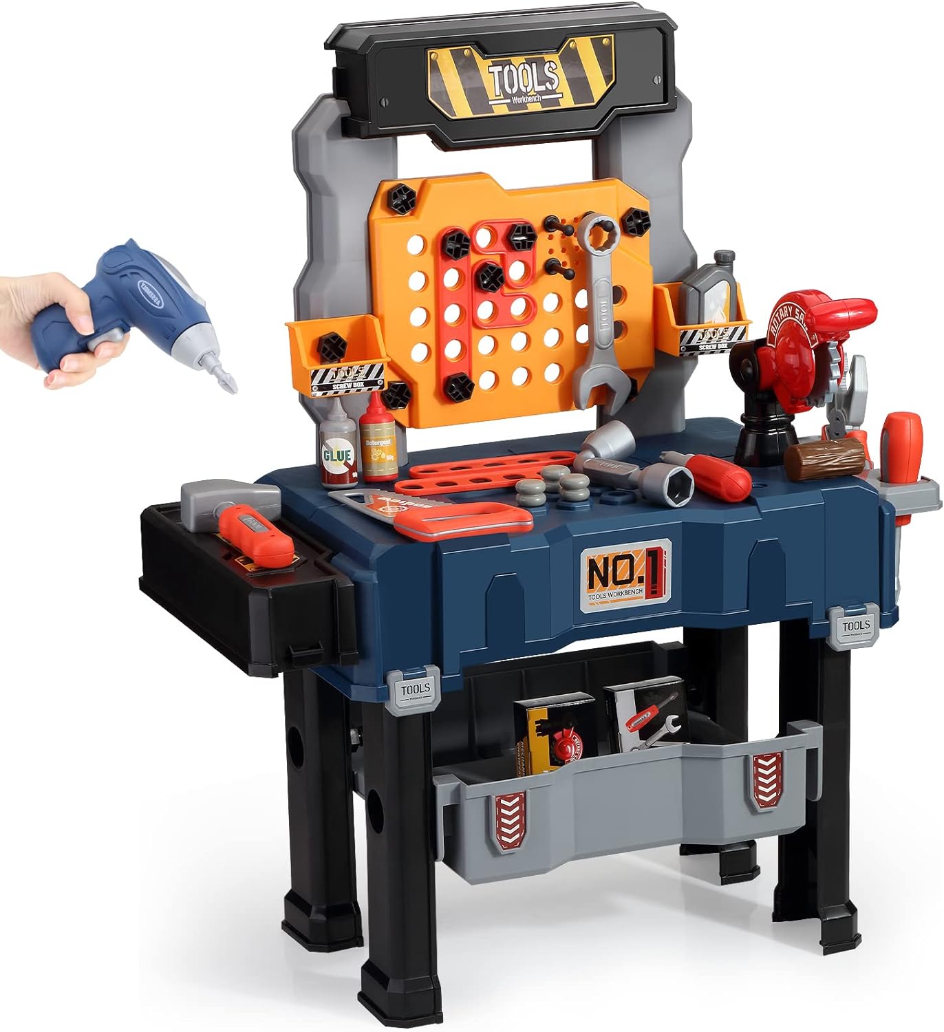Deejoy Kids Tool Bench, Realistic and Electric Drill, Tool Box & Workbench in On...