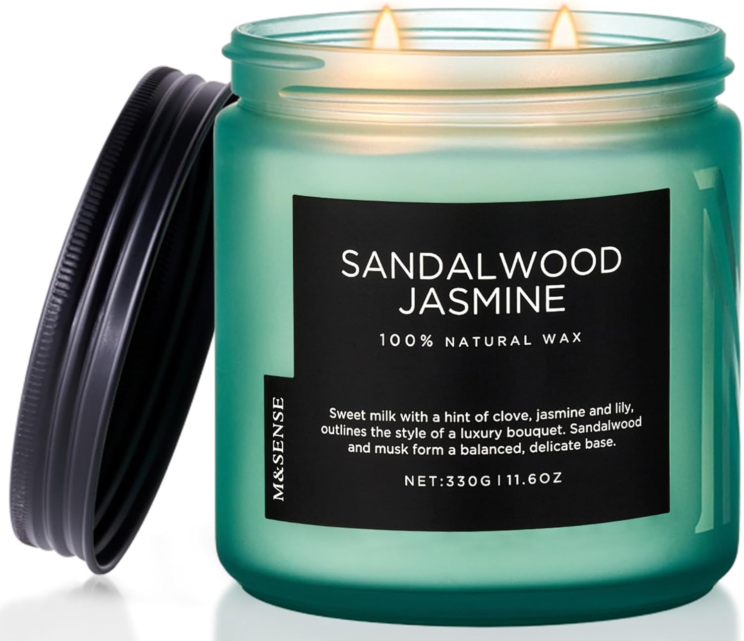 M&SENSE Sandalwood Jasmine Scented Candle, 11.6oz 2 Cotton Wick Home Decor Candl...