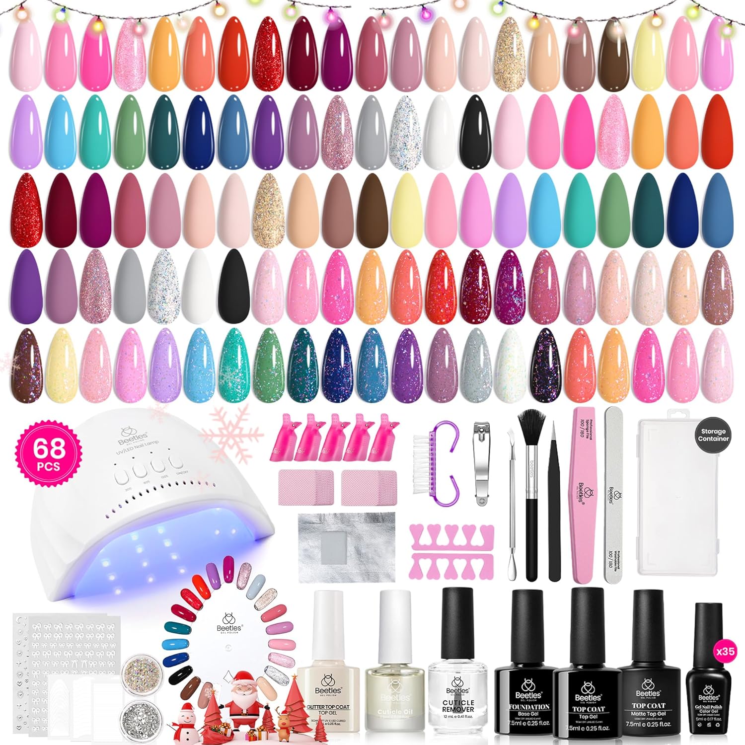 Beetles Gel Nail Polish Kit with U V Light - 68 Pcs Set 35 Colors Pink Glitter N...