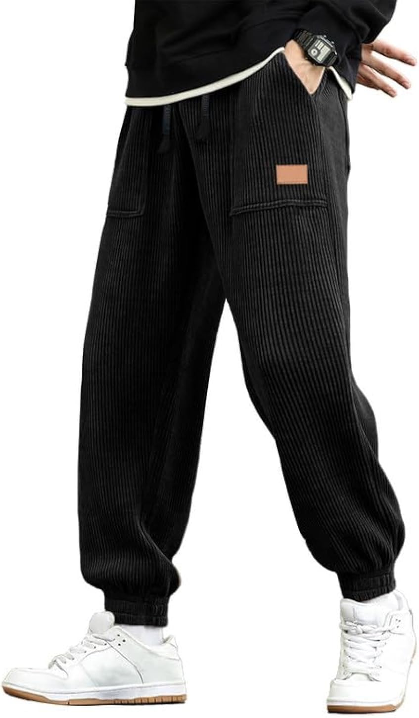 JMIERR Mens Corduroy Joggers Pants Casual Cargo Pants Drawstring Elastic Waist B...