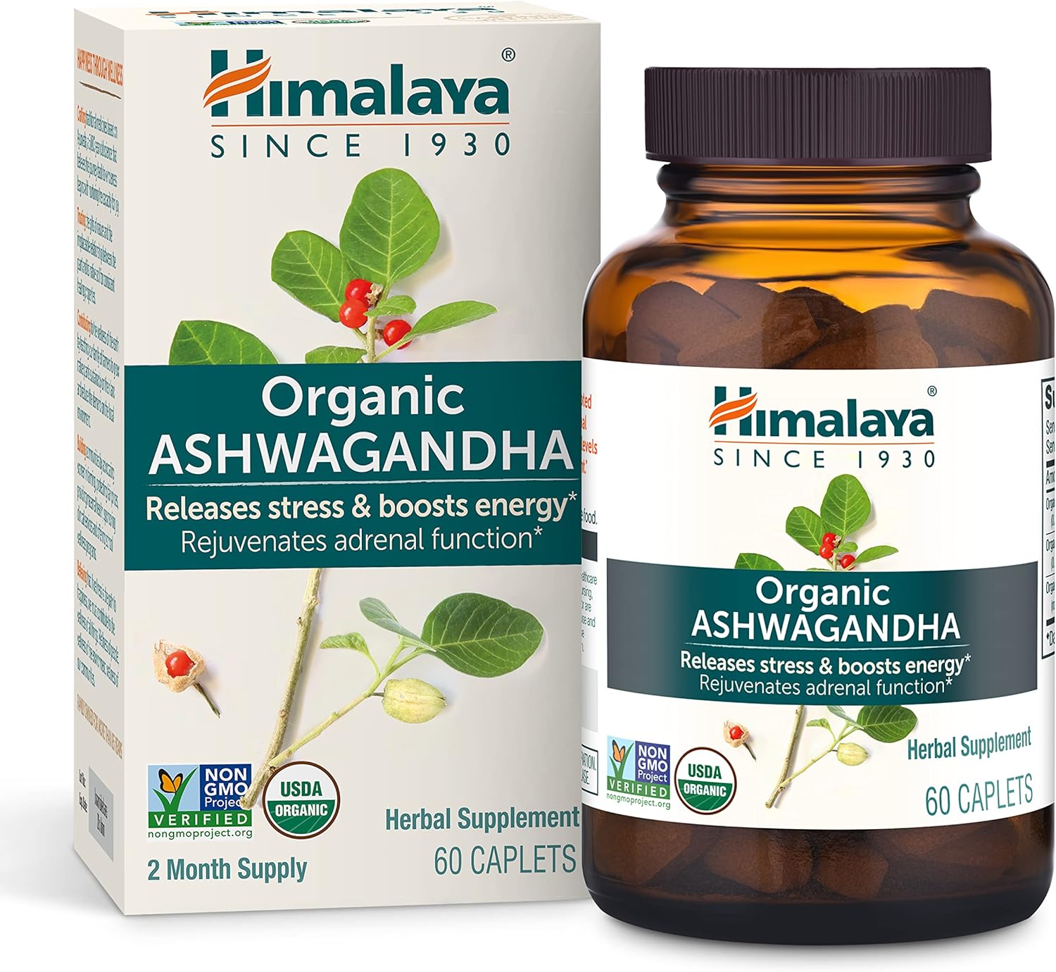 Himalaya Organic Ashwagandha, 60 Day Supply, Herbal Supplement for Stress Relief...