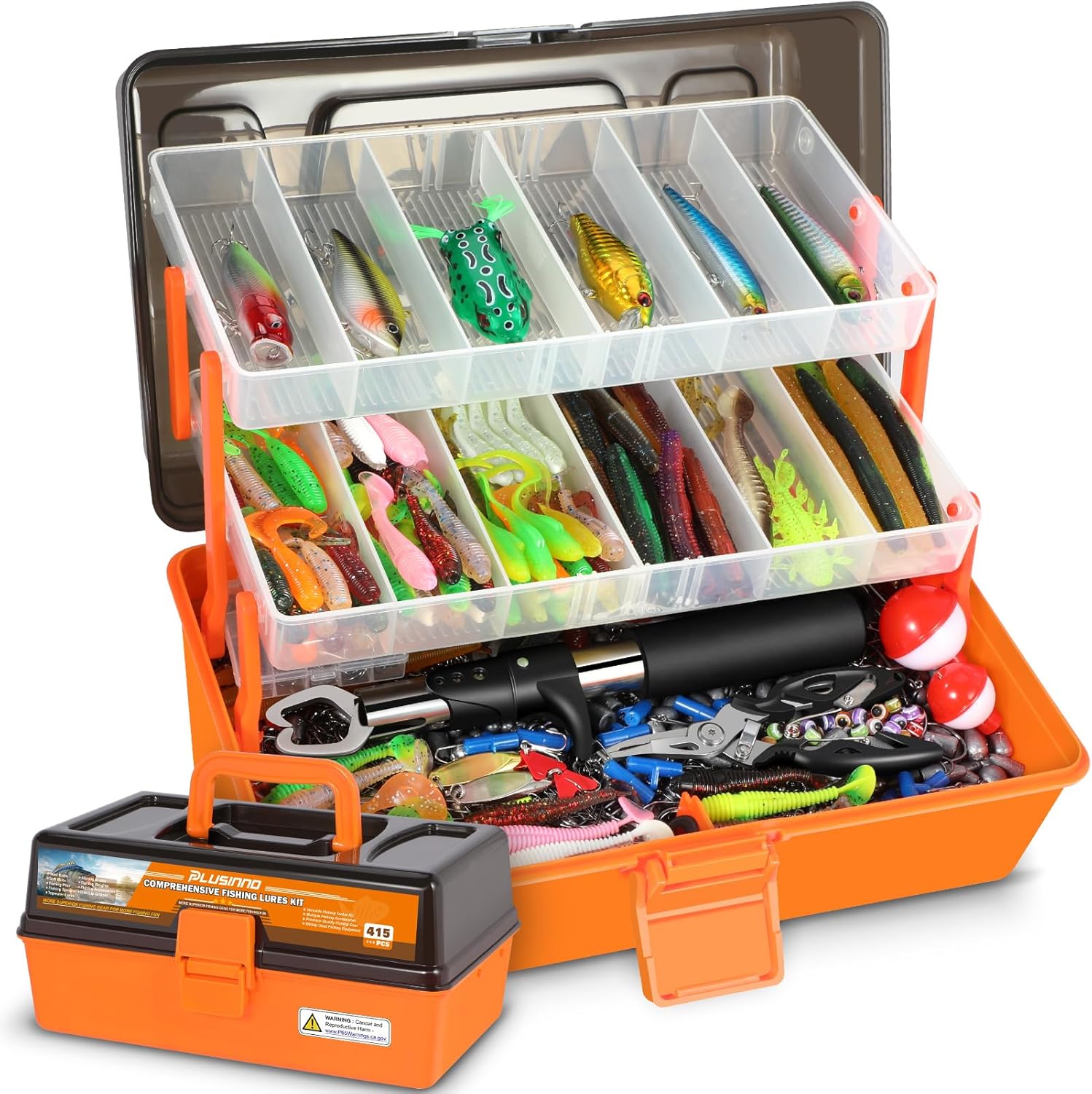 PLUSINNO Large 3 Layers Tackle Box with Tackle Included, 415Pcs Fishing Lures Ki...