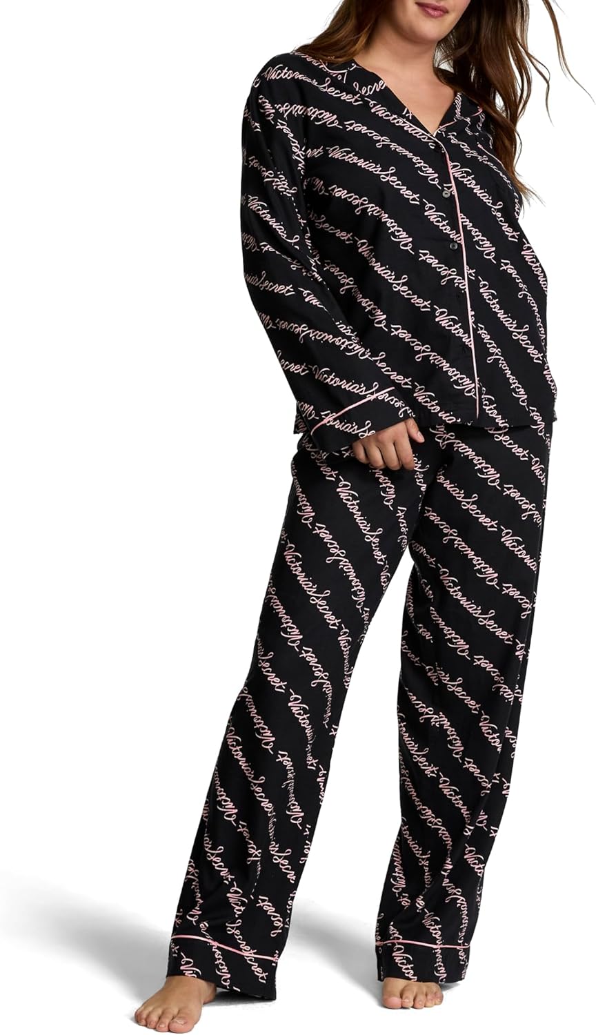 Victoria's Secret Flannel Pajama Set, Long Sleeve Button Down Shirt & Pants Set,...