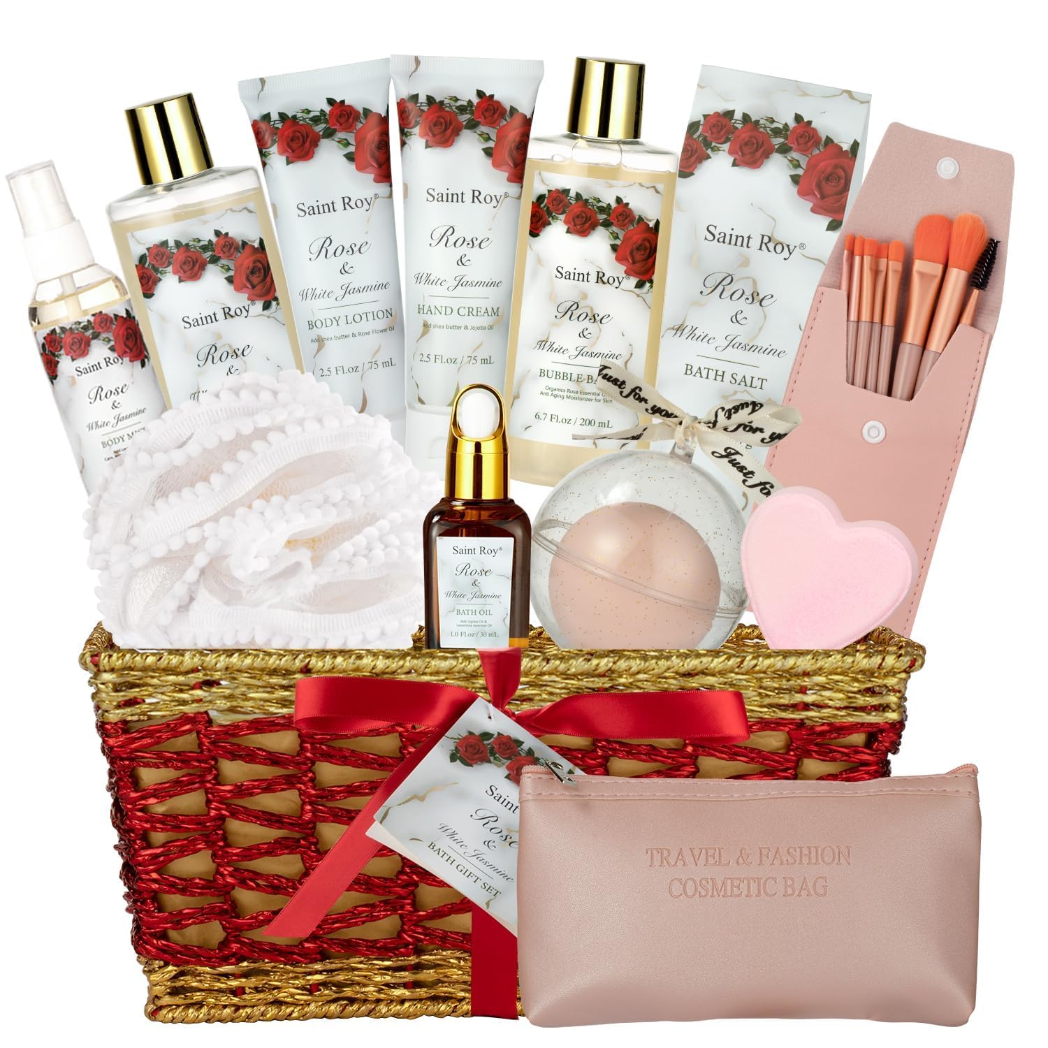 Bath and Body Gift Basket For Women – 21 Piece Set of Rose Jasmine Home Spa Gift...