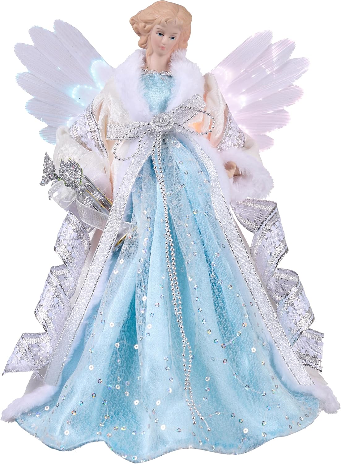Valery Madelyn Christmas Angel Tree Topper Decorations, Silver and White Angel T...