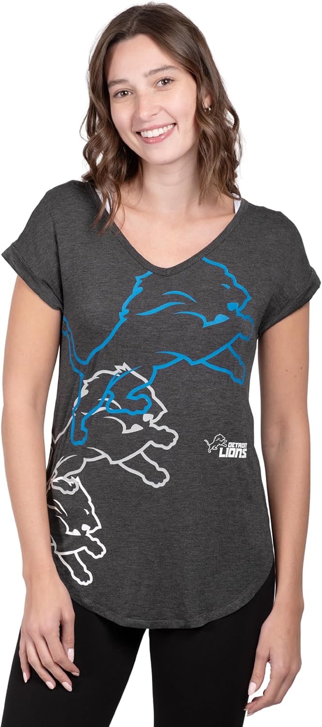 Ultra Game Women’s NFL Official Super Soft Modal Vintage V-Neck T-Shirt Detroit...