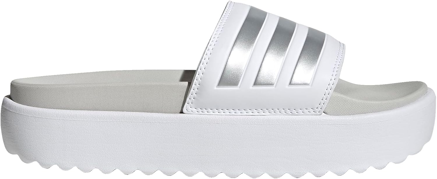 adidas Women's Adilette Platform Slide Sandal 9 White/Zero Metallic/Grey