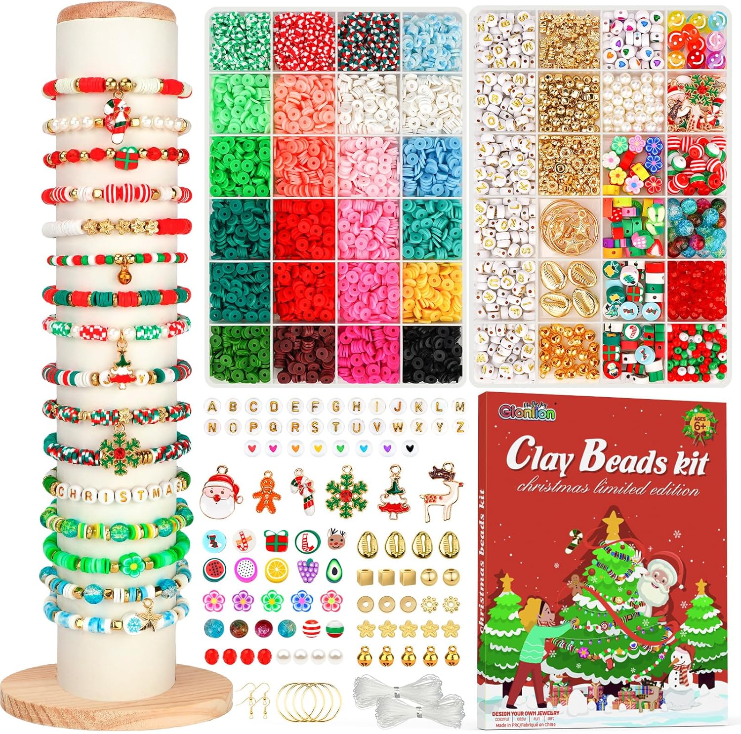 Gionlion Christmas Bracelet Making Kit, Clay Beads Friendship Bracelet Kit Chris...