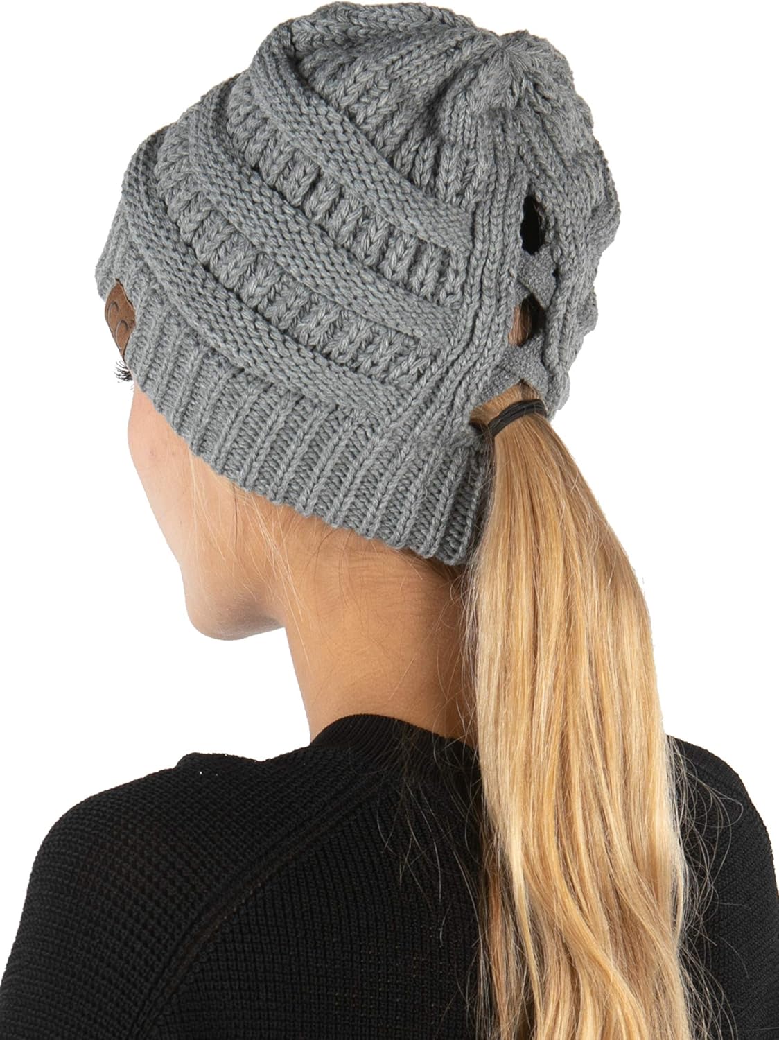 Funky Junque Beanie for Women Winter Hats Ponytail Hole Criss Cross Hat Messy Bu...