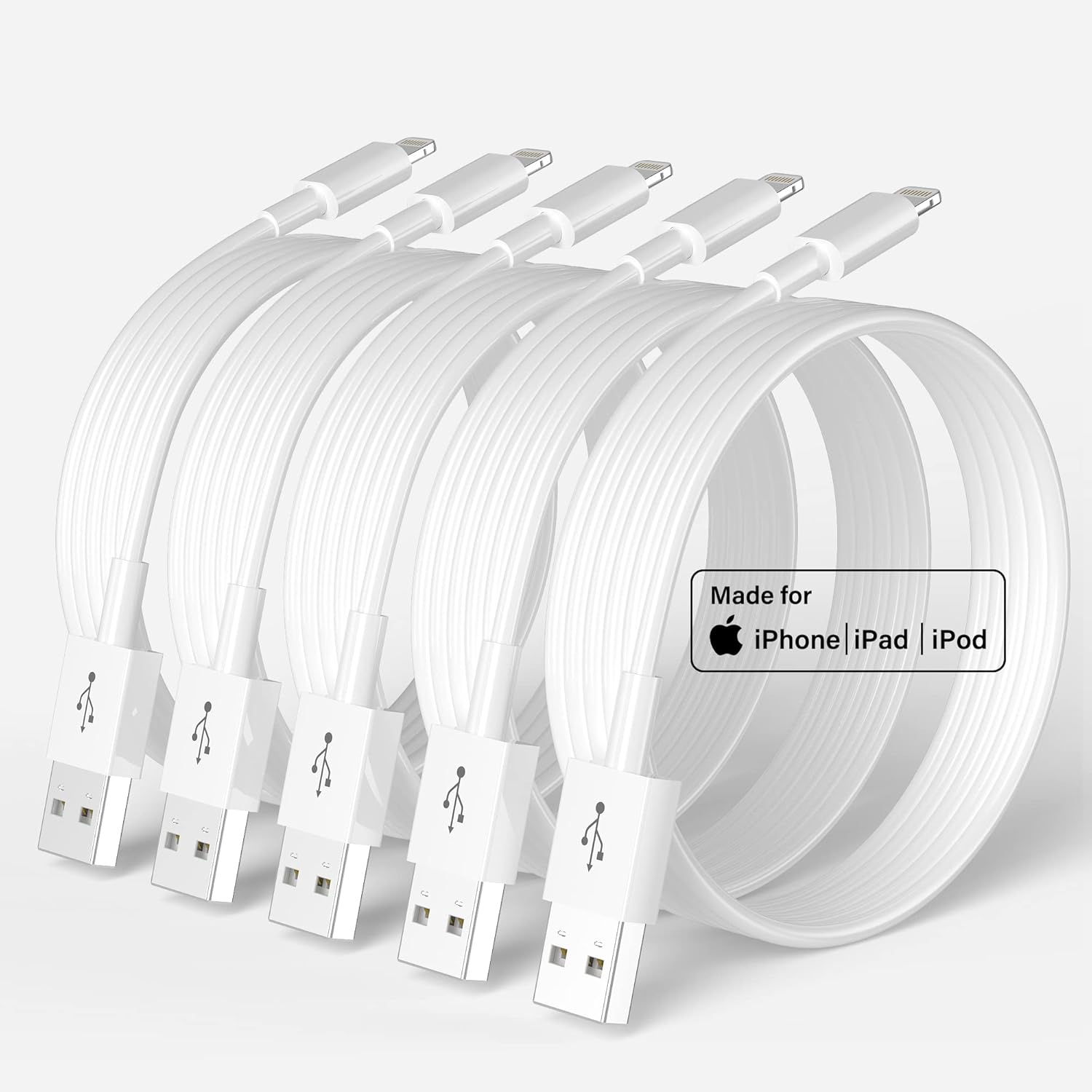 [Apple Certified] iPhone Charger 10 ft 5 Pack, Lightning to USB Cable 10 Foot, L...