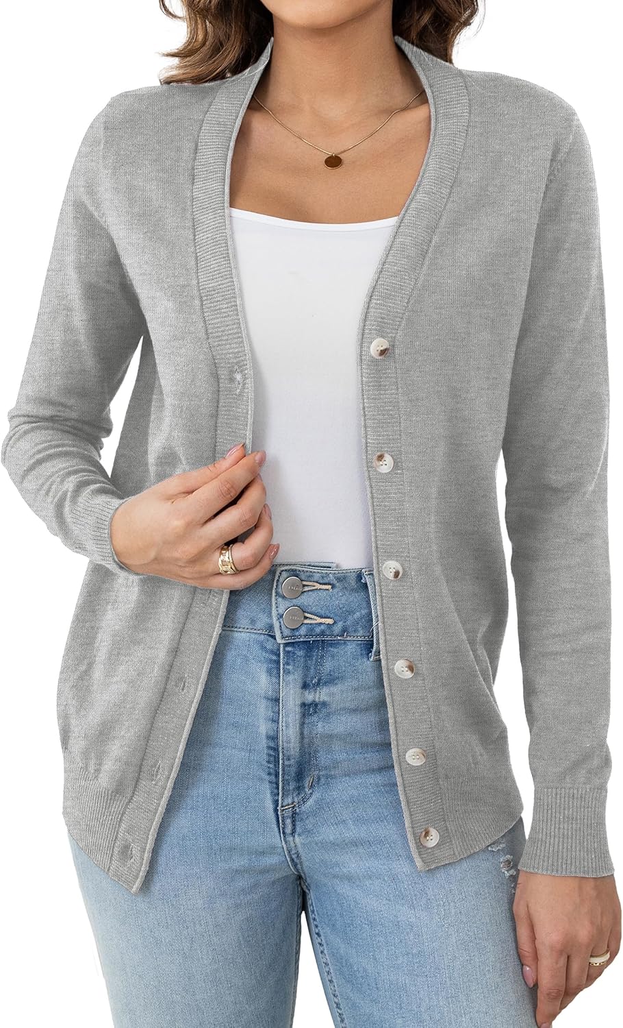 Women's Lightweight Sweaters Cardigan V Neck Button Down Long Sleeve Knit Open F...