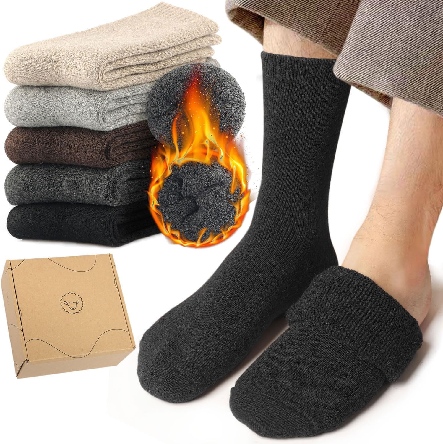 Mens Socks for Winter, Warm Crew Wool Thermal Thick Hiking Boot Socks Cozy Soft...
