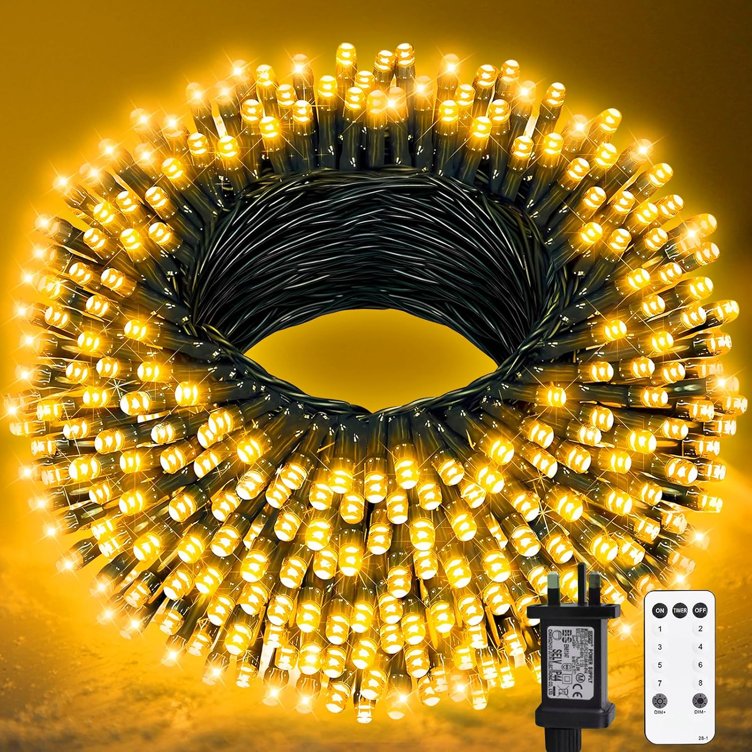 Christmas Fairy Lights Plug in 65ft 200 LED String Lights Mains Powered with Rem...