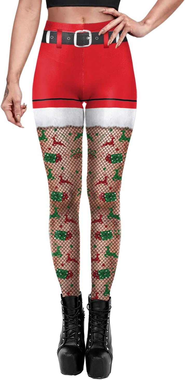 ALBIZIA Women's Satan Cluas Ugly Christmas Xmas Leggings Funny Costume Tights Sm...