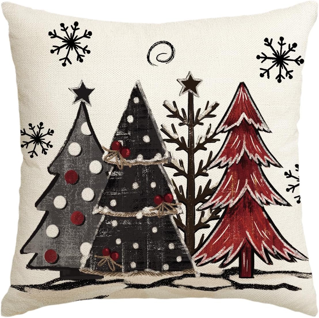 AVOIN colorlife Watercolor Red and Black Buffalo Plaid Christmas Trees Throw Pil...