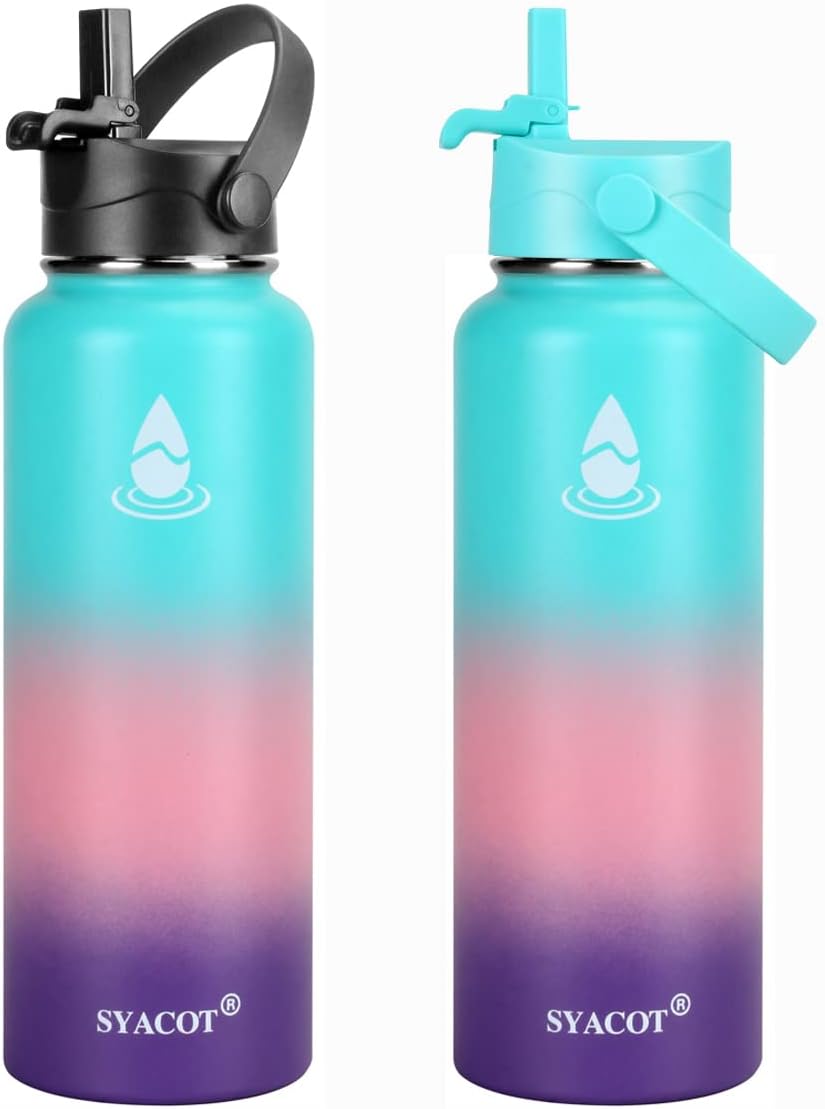 SYACOT 32 oz 40 oz 64 oz Stainless Steel Water Bottle, Insulated Double Wall Vac...