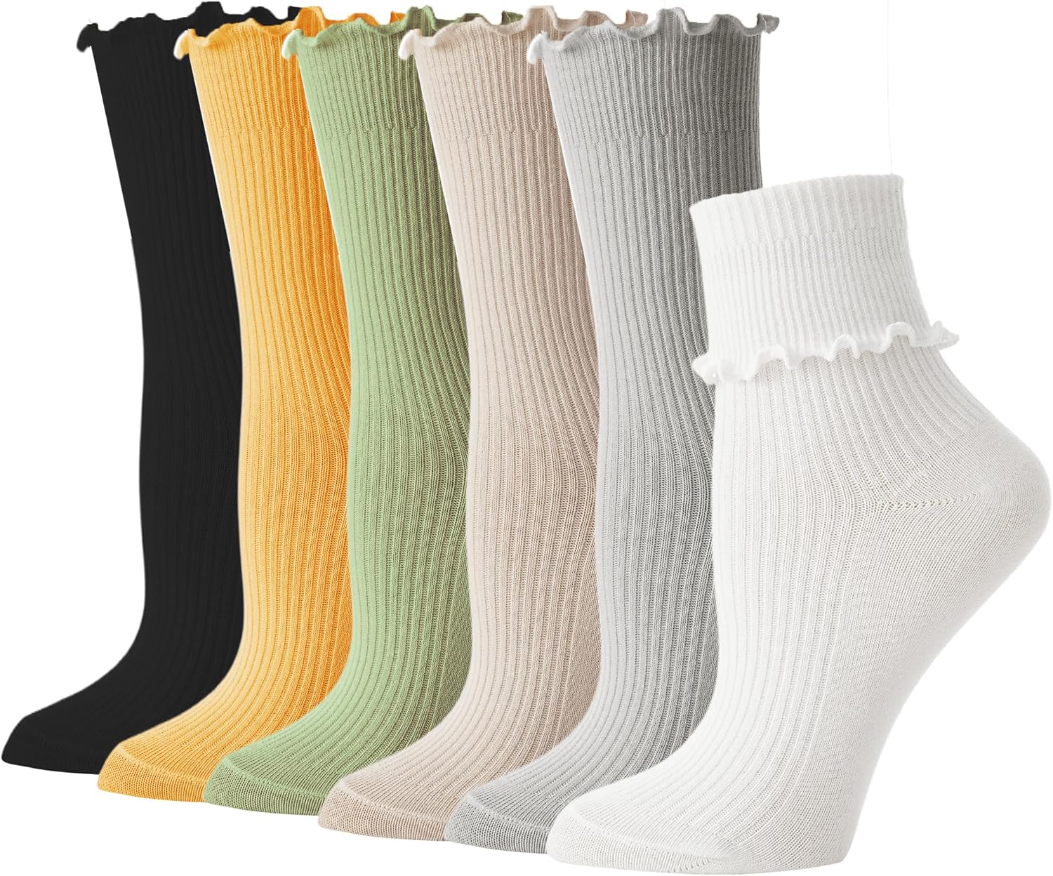 BONANGEL Womens Ruffle Socks,6 Pairs White Frilly Crew Socks for Women,Cute Girl...