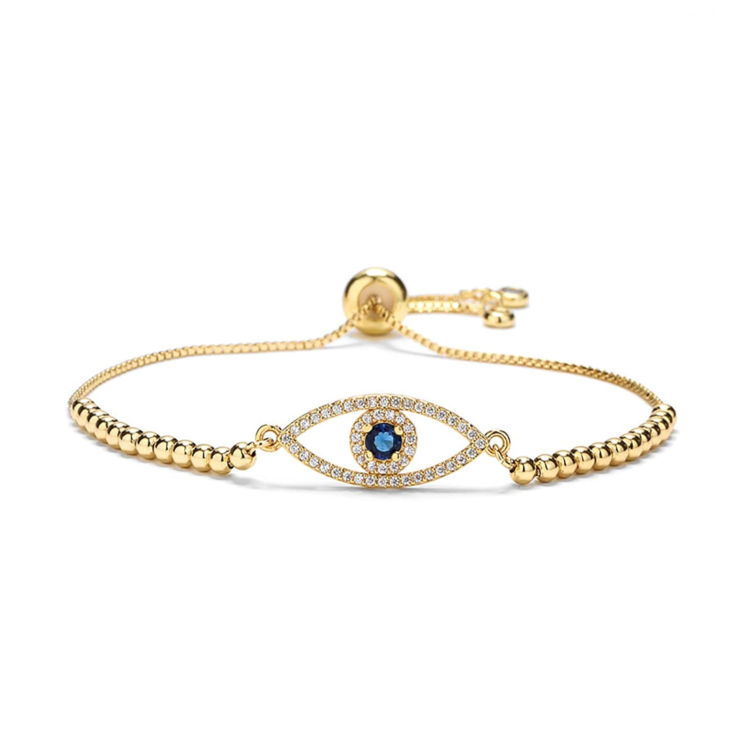 Gold Evil Eye Bracelets, 18K Gold Plated Adjustable ojo Bracelet Eye of Protecti...