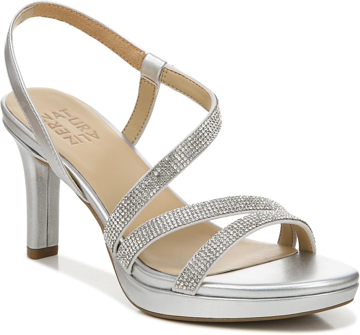 Naturalizer Women's Brenta Strappy Platform Dress Sandal 8 Wide Silver