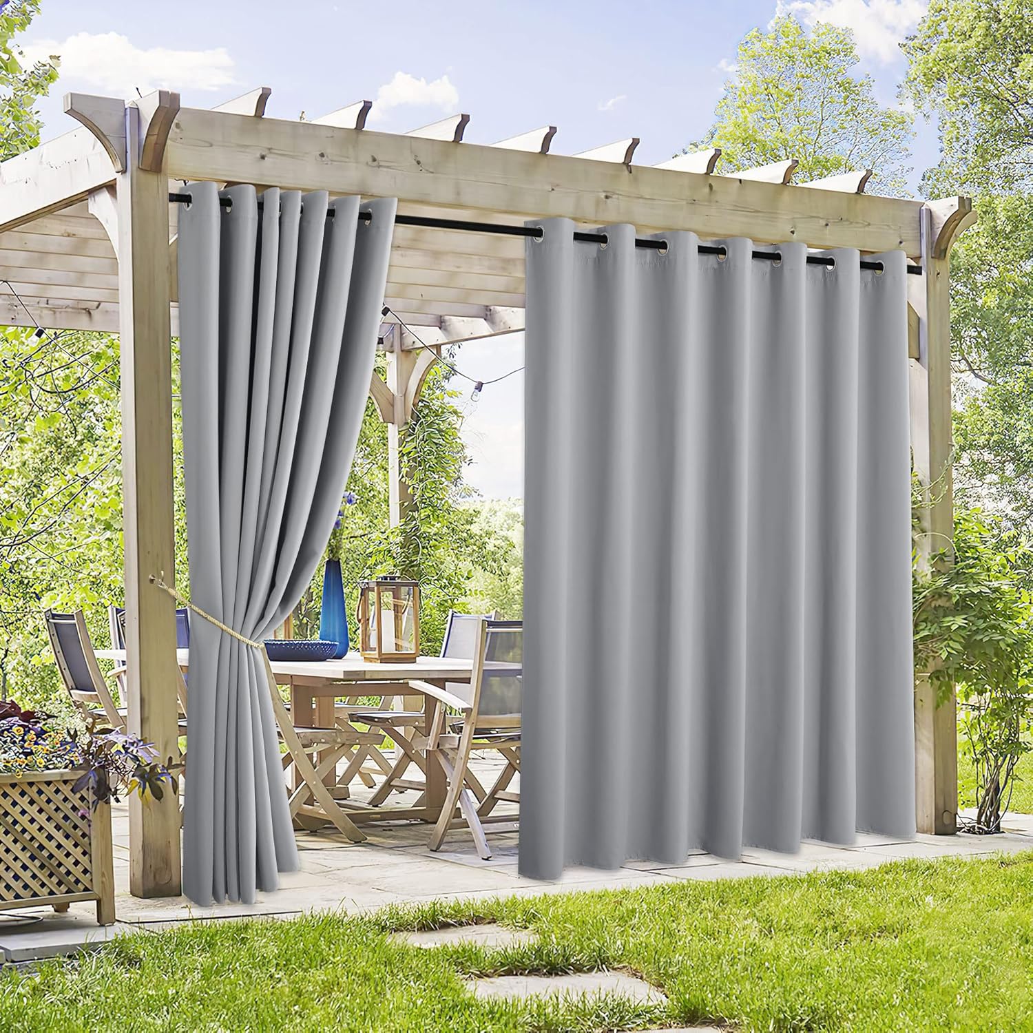 RYB HOME Extra Wide Outdoor Curtains 2 Panels - Blackout Waterproof Privacy Prot...