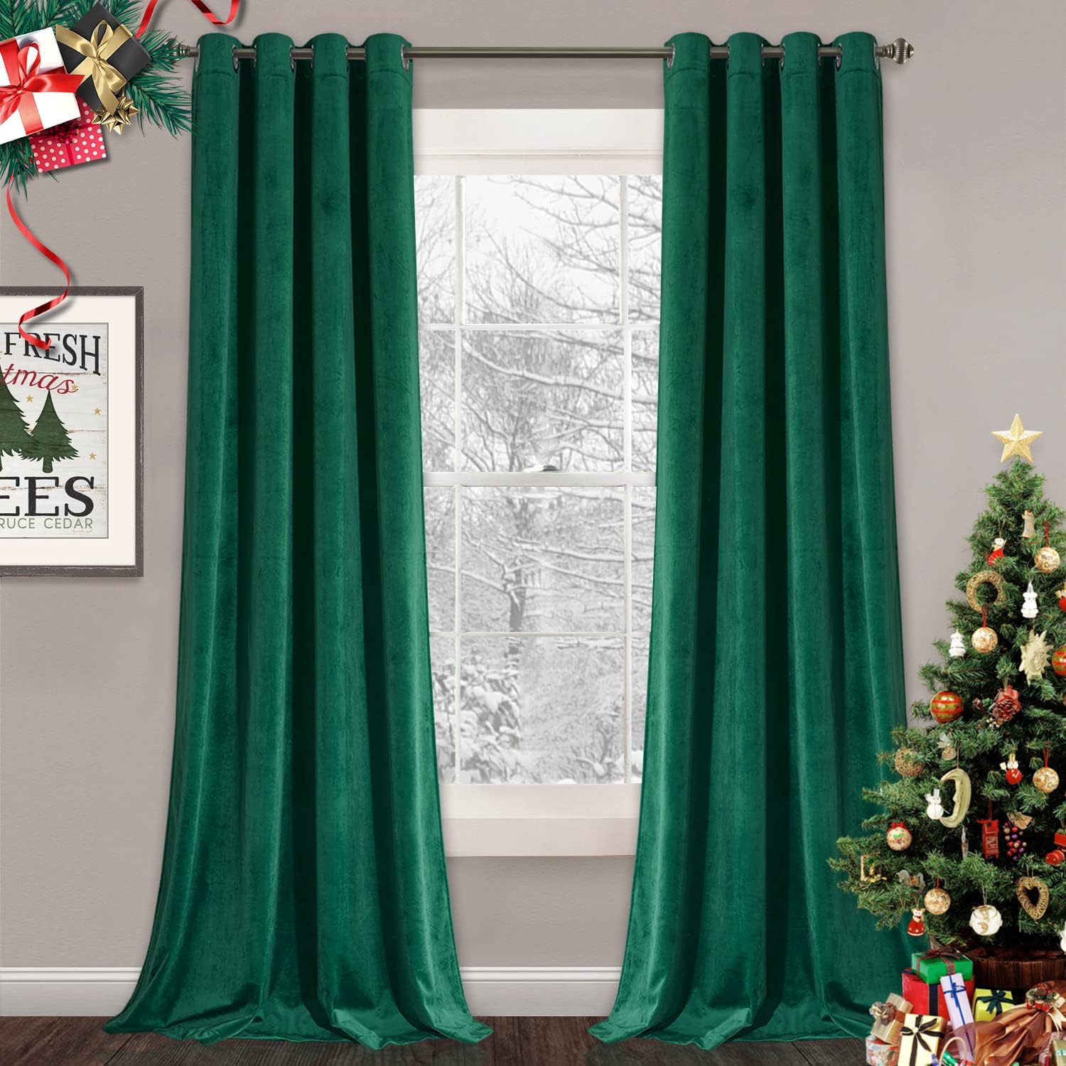 StangH Emerald Green Velvet Curtains 96 inches - Super Soft Luxury Blackout Velv...