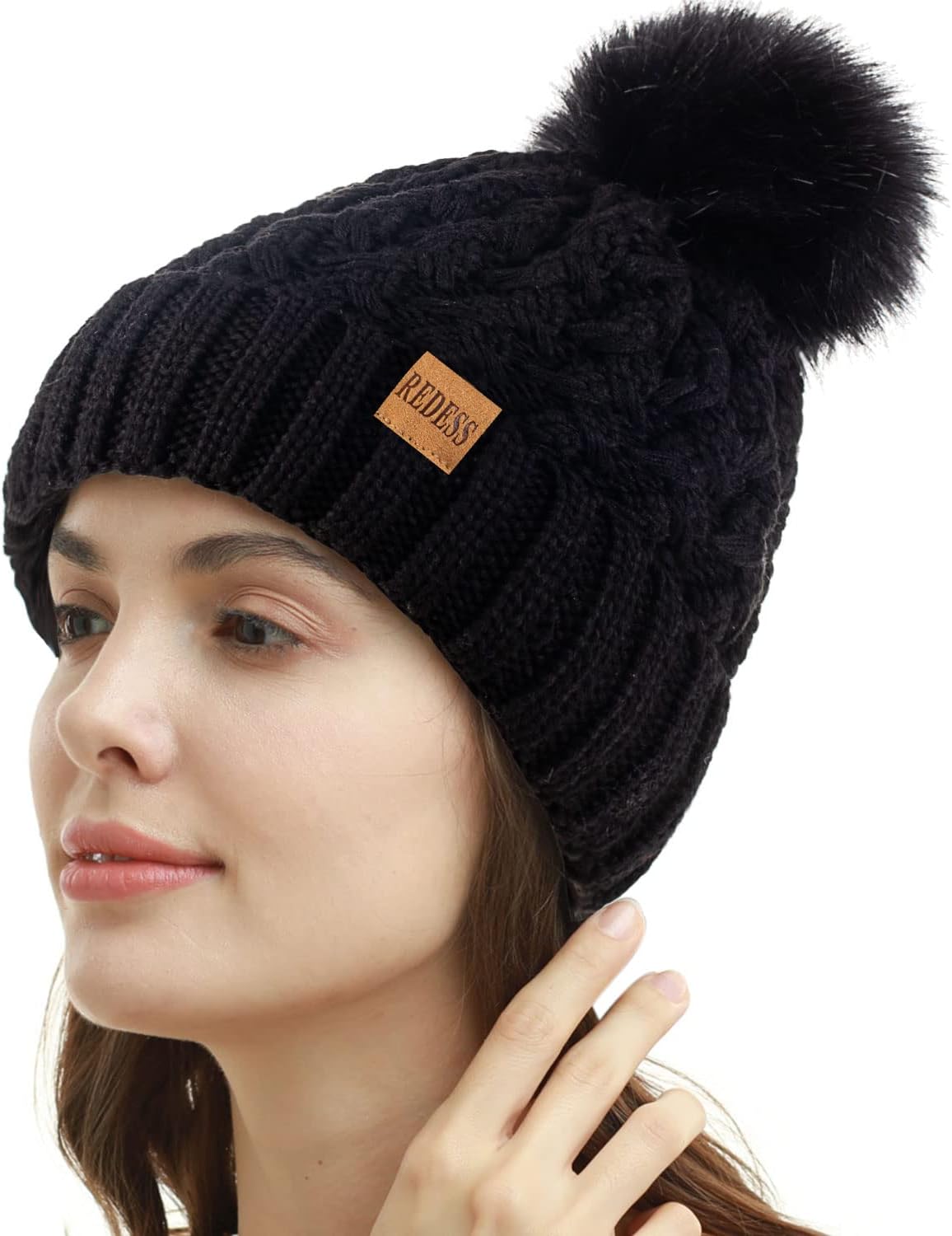 REDESS Women Winter Pompom Beanie Hat Fleece Lined Warm Hats, Thick Slouchy Snow...
