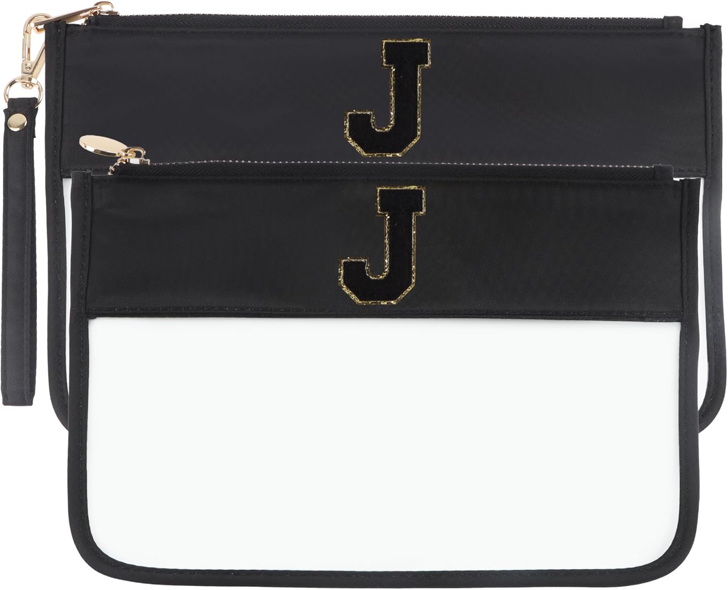 Clear Makeup Bag Set 2pcs Glitter Chenille Monogram Snacks Bag Travel Essentials...