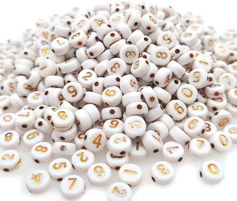 800+ Pieces 4x7mm White Round Acrylic Number Beads 0-9 Mixed Plastic Shape Loose...