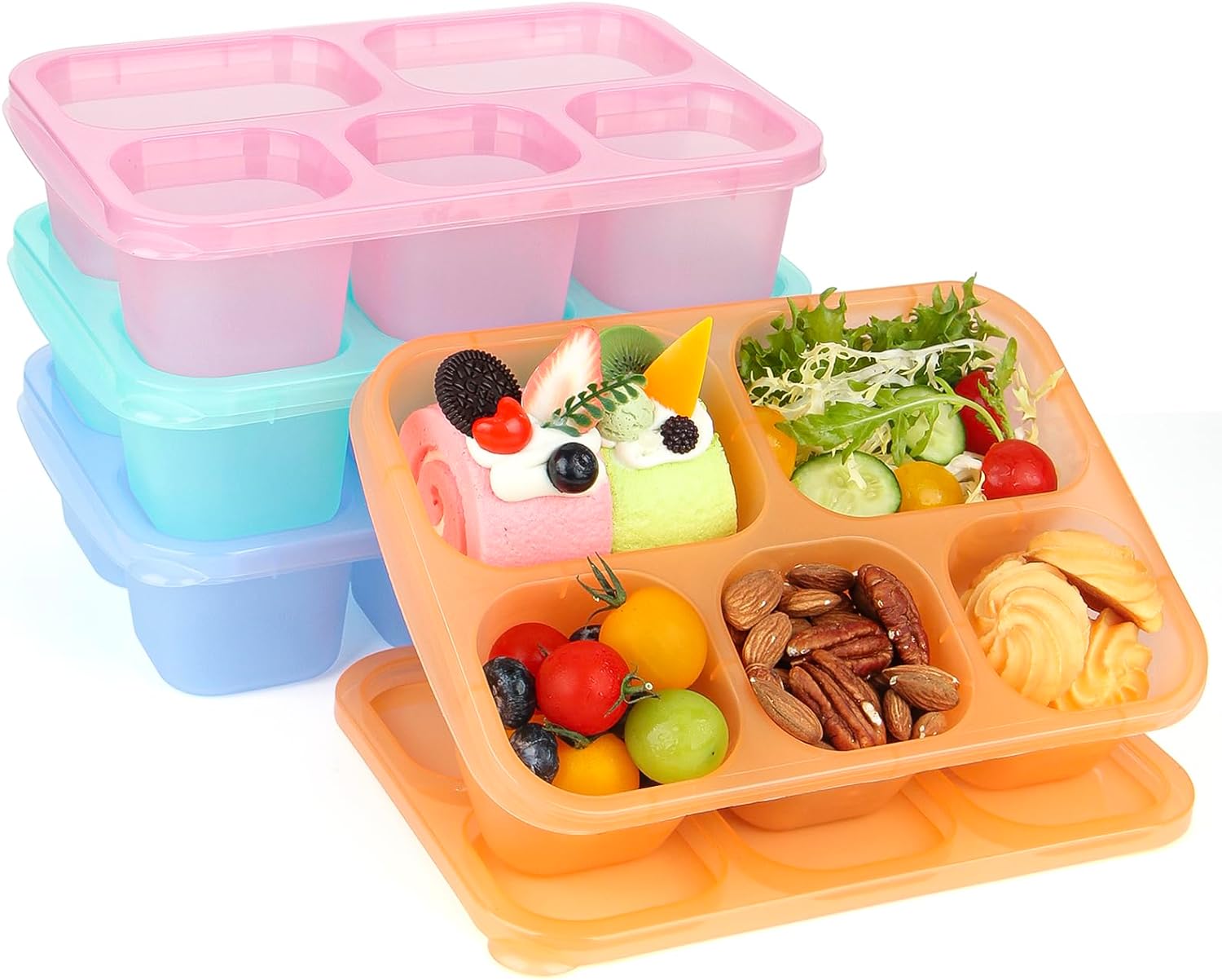 Bento Lunch Boxes - Reusable 5-Compartment Food Lunchables Containers, Snack Box...