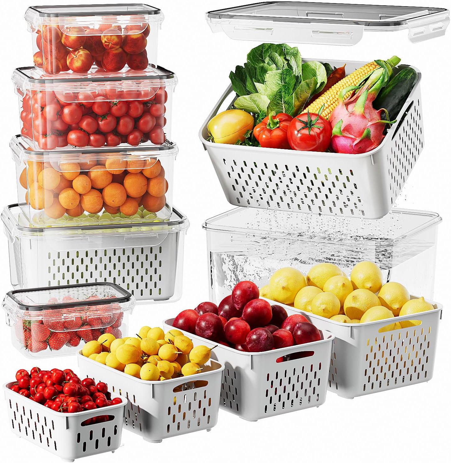 6 PCS Large Fruit Storage Containers for Fridge, Airtight Food Storage Container...