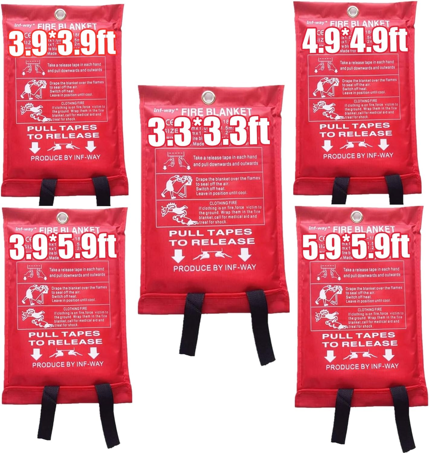 Inf-way Emergency Fire Blanket for Home and Kitchen, 5 Size for Choice, 1 Pack E...