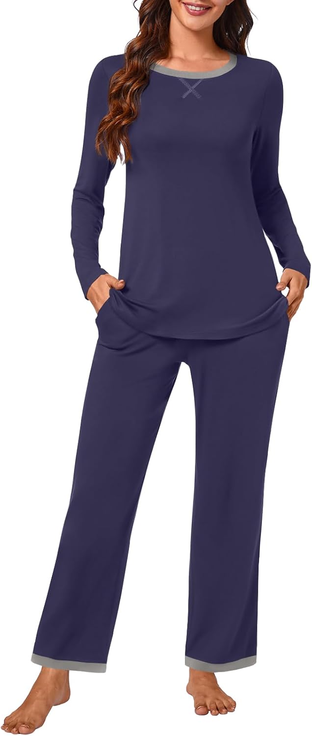 Bestbee Womens 2 Piece Pajama Set, Lounge Outfits Soft Sleep Set Crew Neck Long...