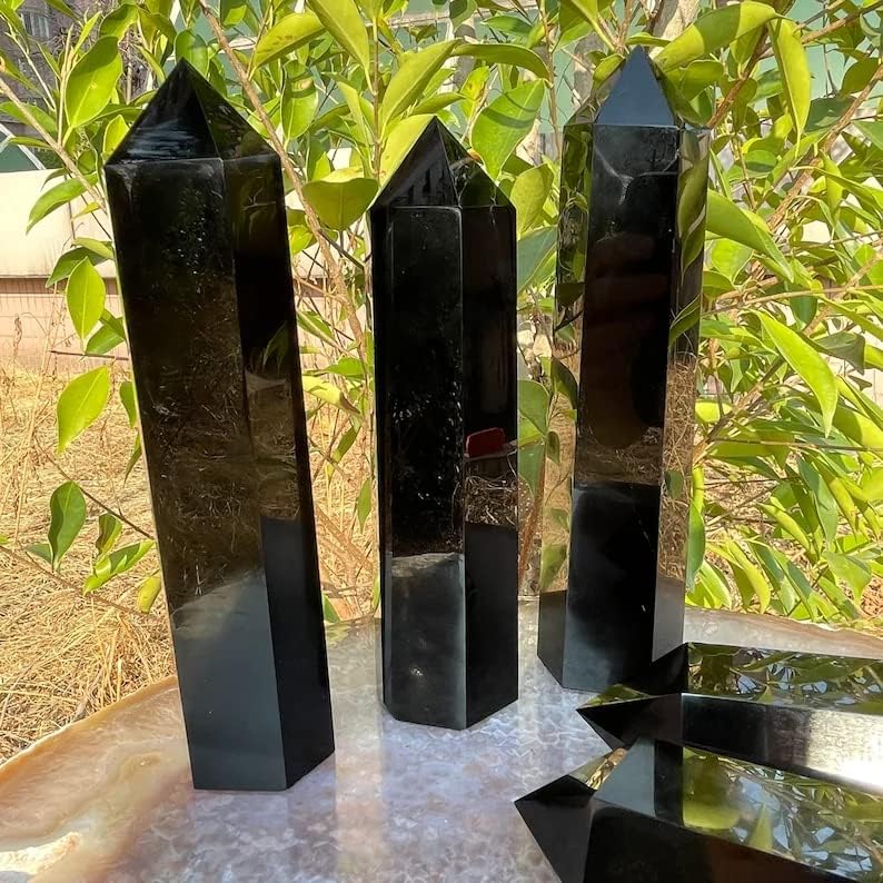 Zenkeeper 1PC Large Black Obsidian Crystal Points, Obsidian Crystal Tower Wand f...