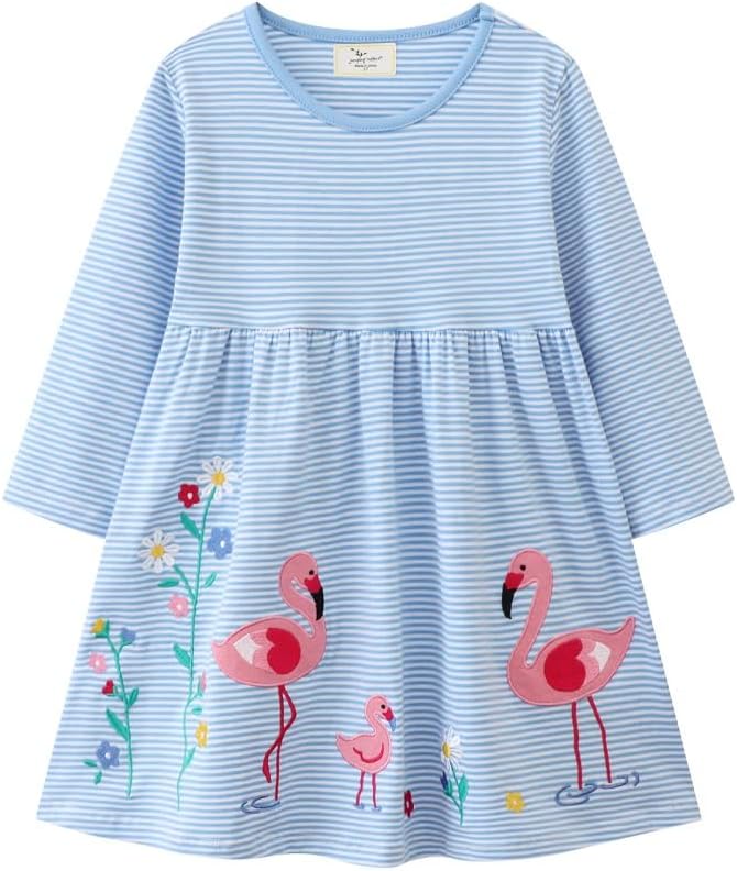 FreeLu Girls Christmas Dresses Longsleeve Cartoon Dress Striped Casual Cotton T-...