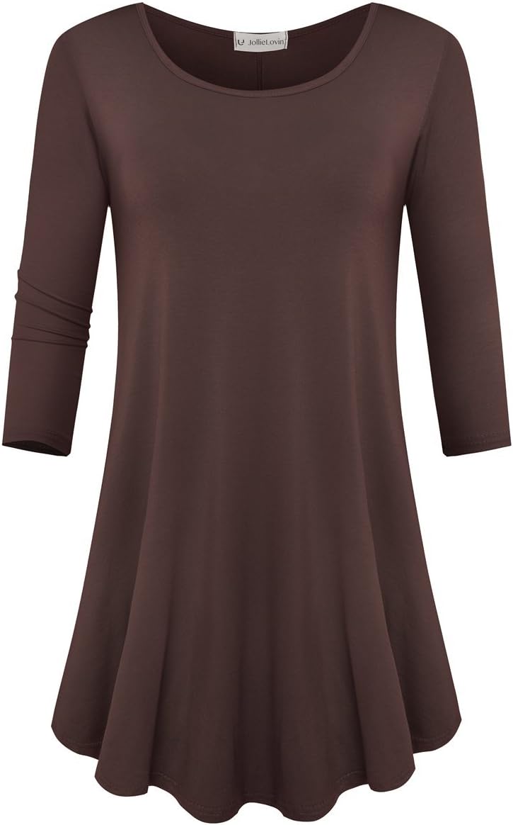JollieLovin Womens 3/4 Sleeve Loose Fit Swing Tunic Tops Basic T Shirt Coffee XX...