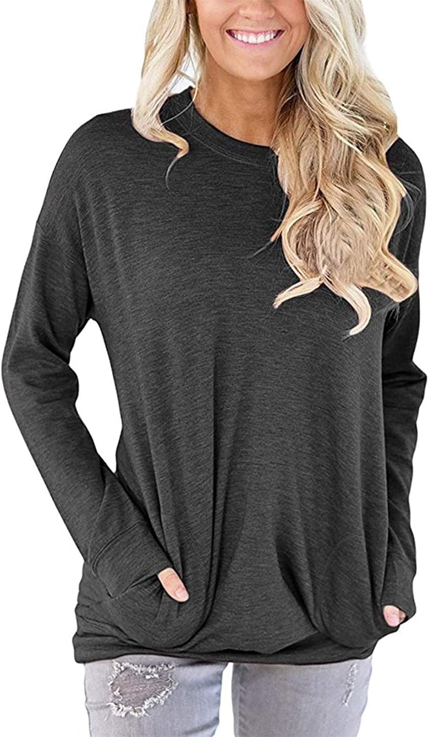 LaLaLa Women's Casual Loose Fit Tunic Tops Long Sleeve Comfy Sweatshirts Pullove...