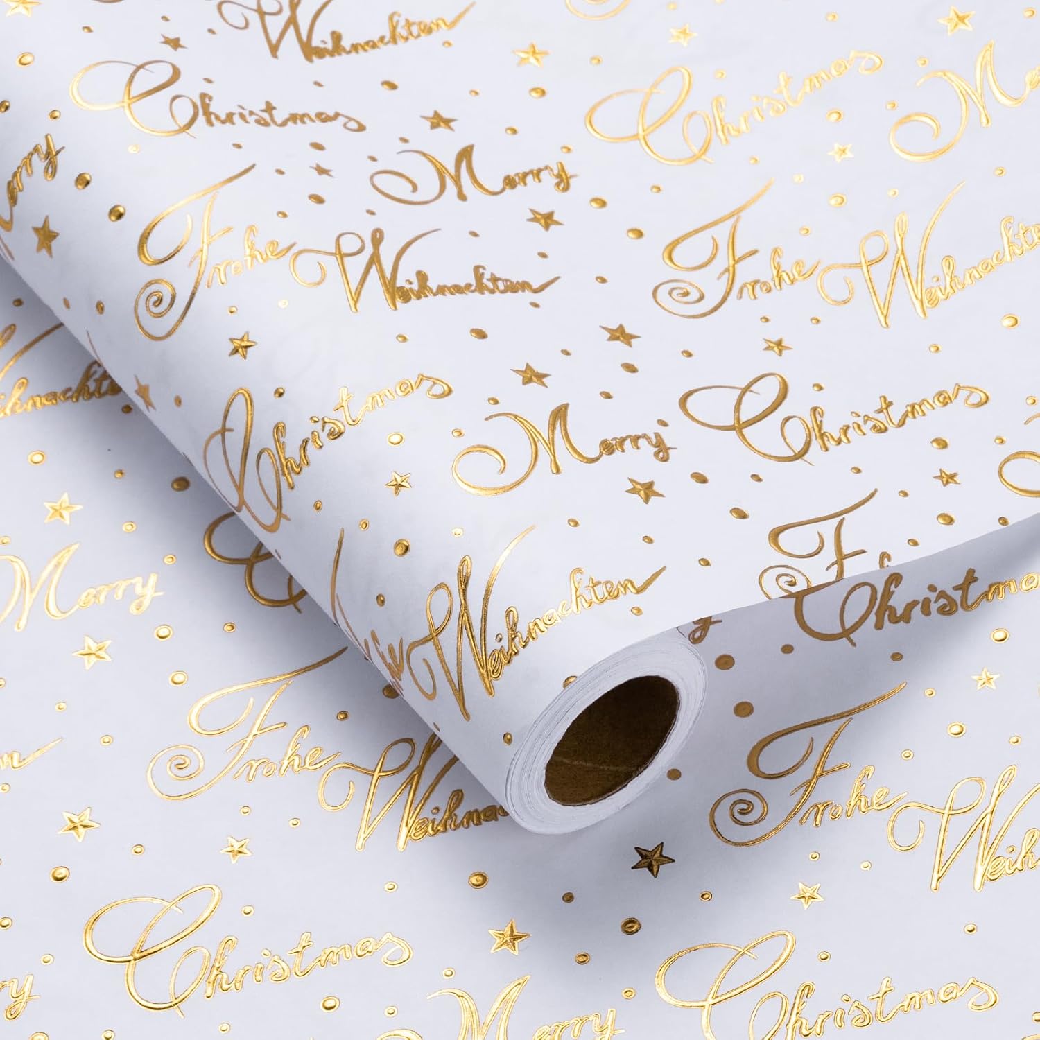 LeZakaa 3D Christmas Embossed Wrapping Paper - Star & Dot Pattern with Golden Me...