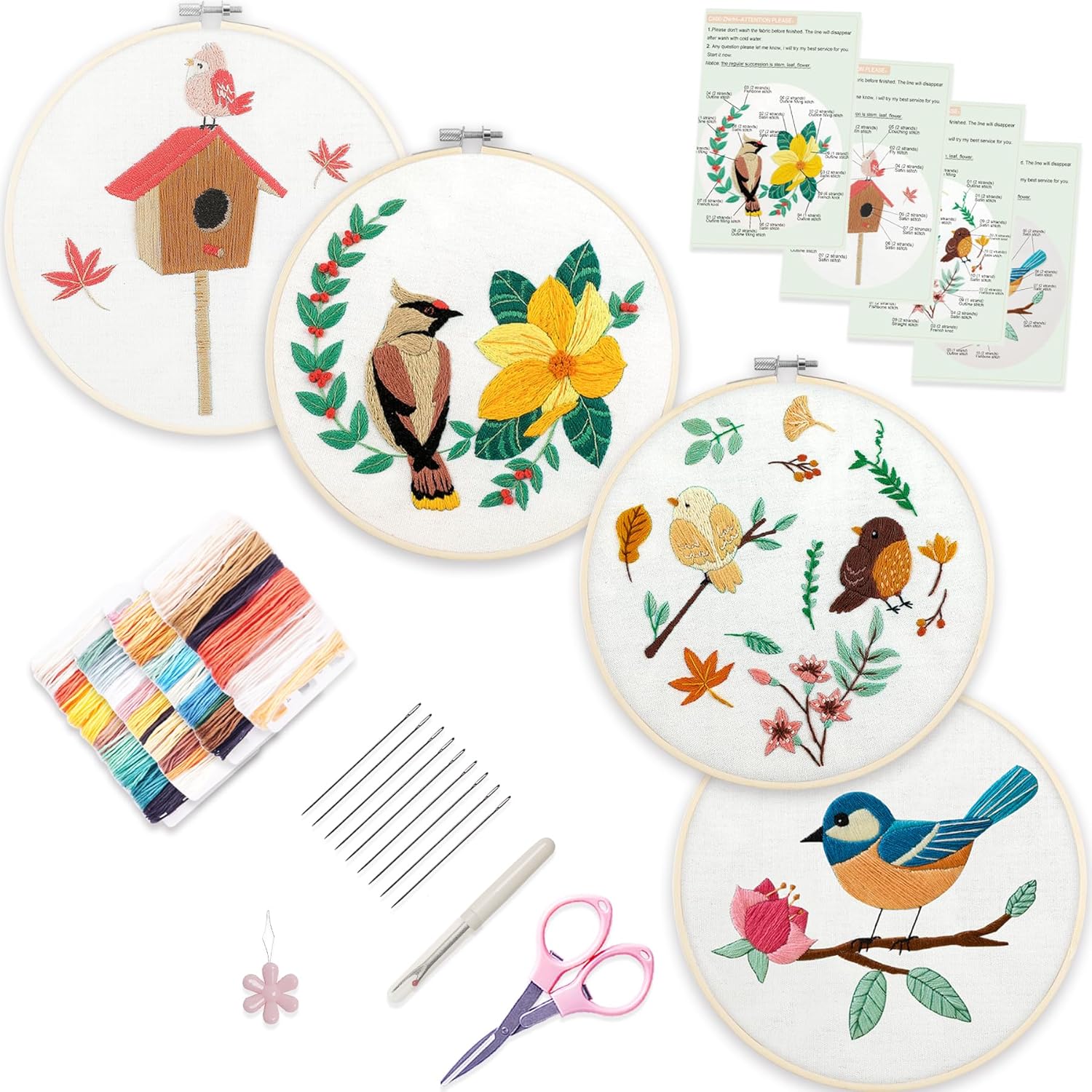 Bonroy 4 Sets Embroidery Kit for Beginners,Embroidery Kit for Art Craft Handy Se...