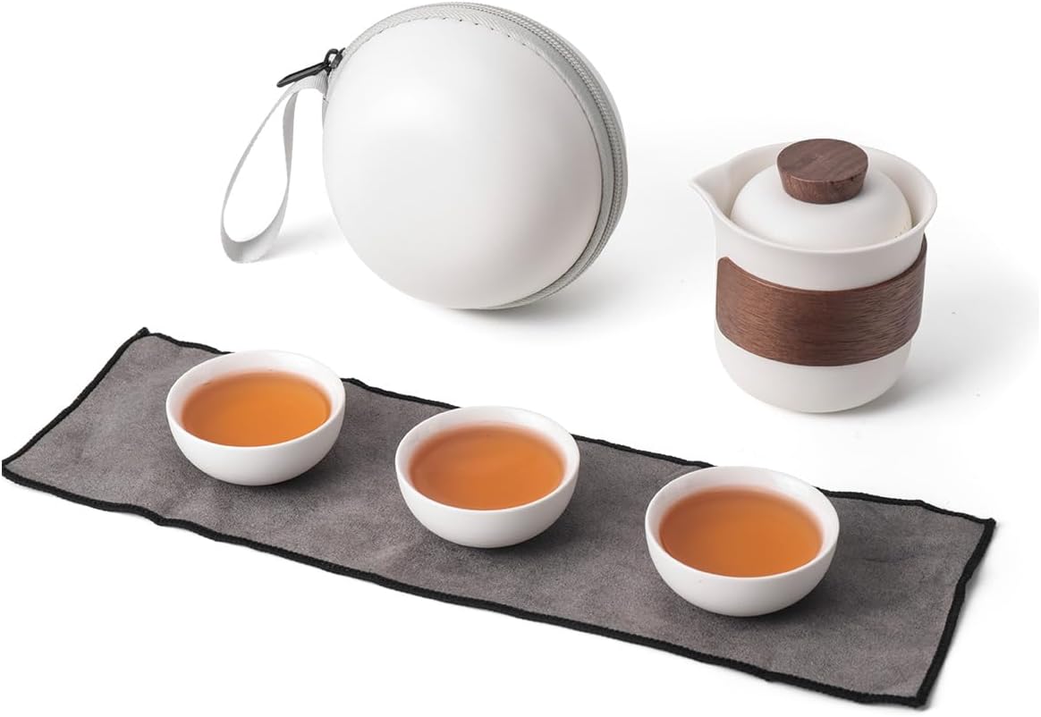 Mini Travel Ceramic Tea Pot Set Chinese Kung Fu Teapot, 1 Pot 3 Cups Porcelain T...