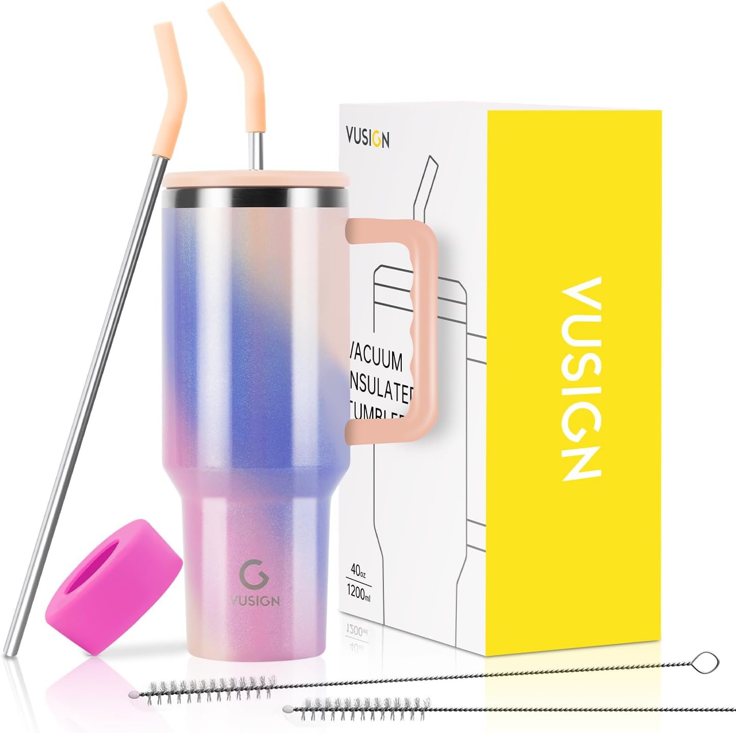 VUSIGN 40 oz Tumbler with Handle and Straw Lid, Stainless Steel Vacuum Insulated...