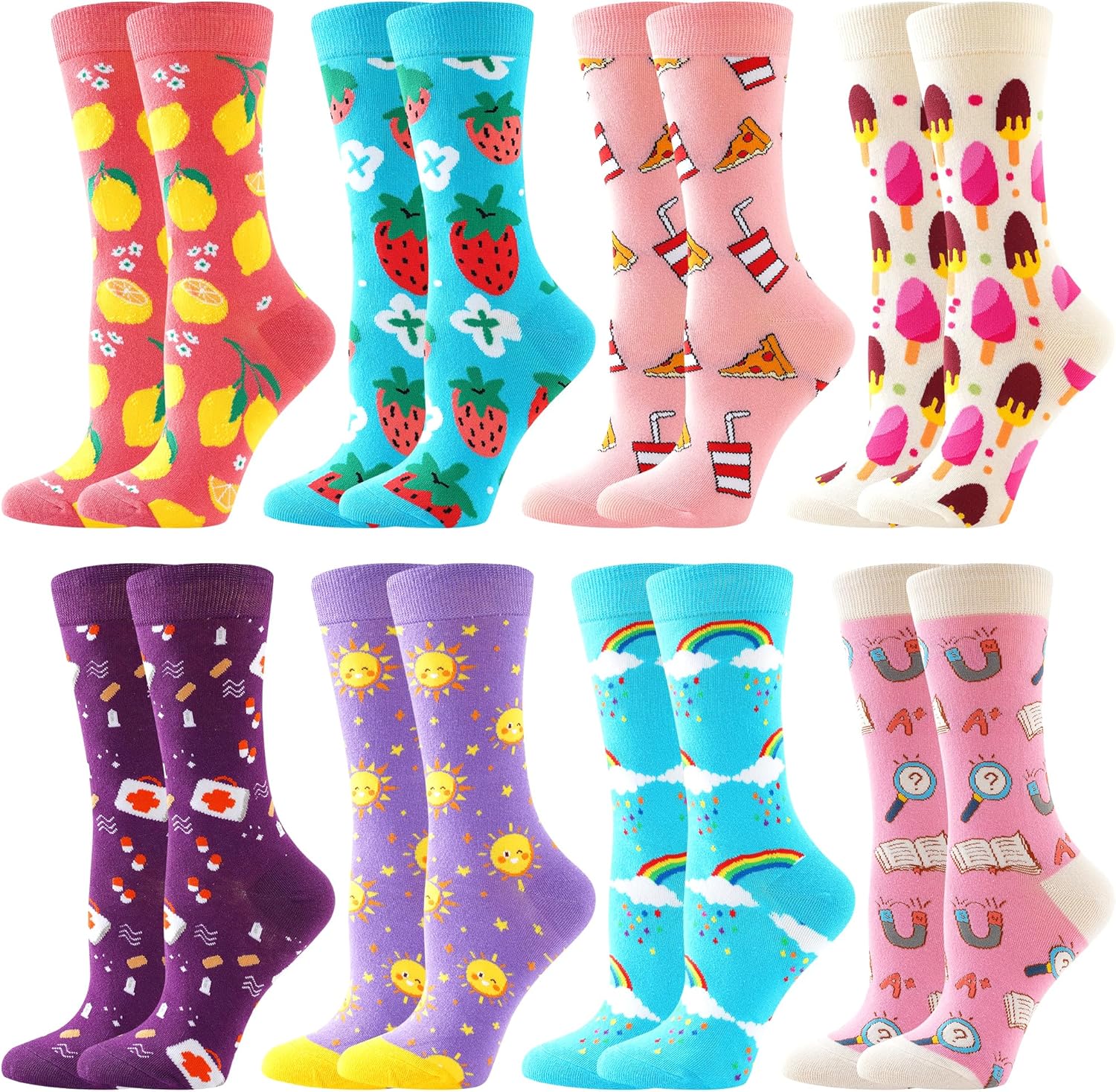 BONANGEL Women's Girls Novelty Funny Crew Socks,Crazy Cute Animal Food Design So...