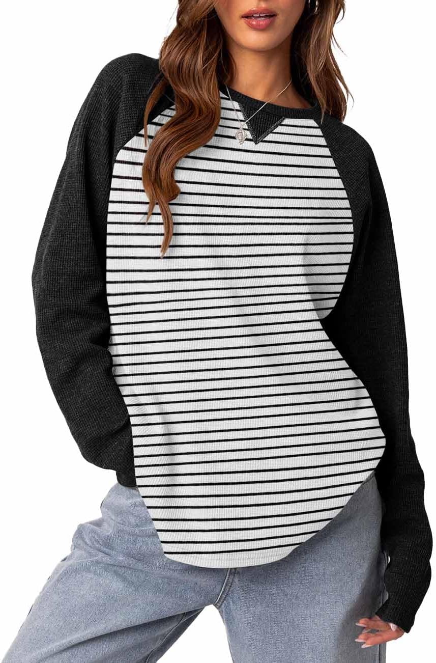 Womens T Shirts Long Raglan Sleeve Sweatshirts Crew Neck Loose Fit Tunic Top Col...
